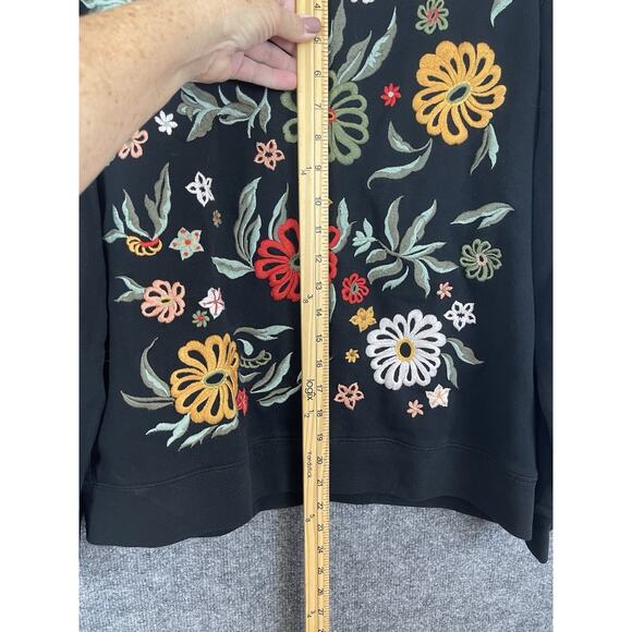 Driftwood Women’s Large Nightblooms Black with Multicolor Embroidery Sweatshirt - Picture 2 of 11